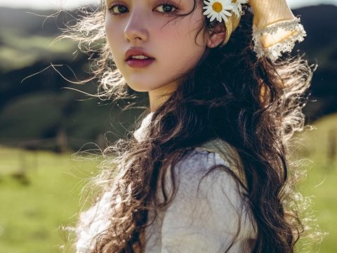 Dreamy Portrait of a Young Woman in a Yellow Headscarf