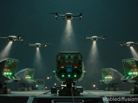 Drone Defense Station Activates at Night