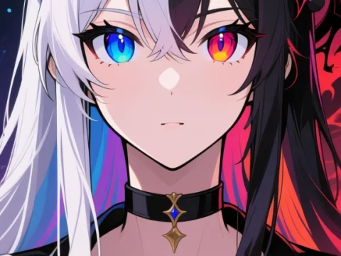 Duality Anime Girl with Contrasting Light and Dark Elements