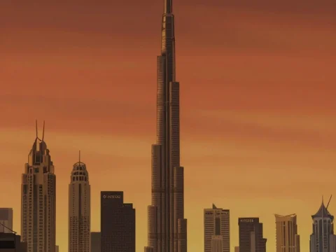 Dubai Cityscape at Sunset with Burj Khalifa