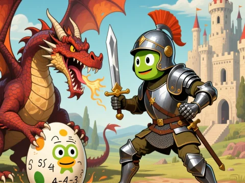 Duolingo Knight Faces Fiery Dragon Protecting an Egg