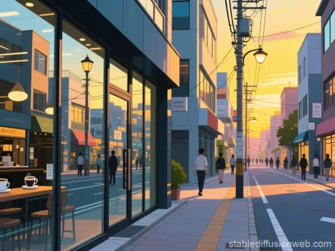 Dusk Reflections on a Quiet City Street