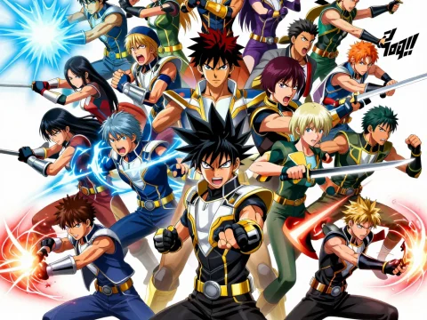 Dynamic Anime Battle Heroes Group Pose