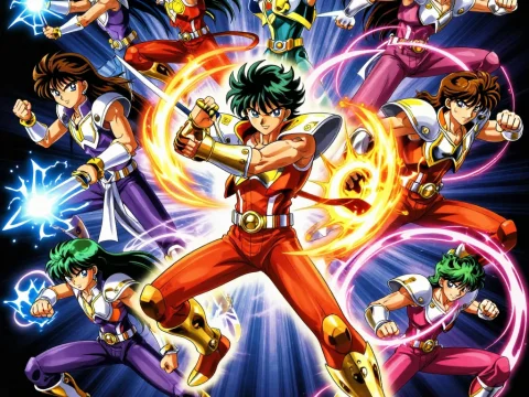 Dynamic Anime Hero Battle Poses with Energy Effects