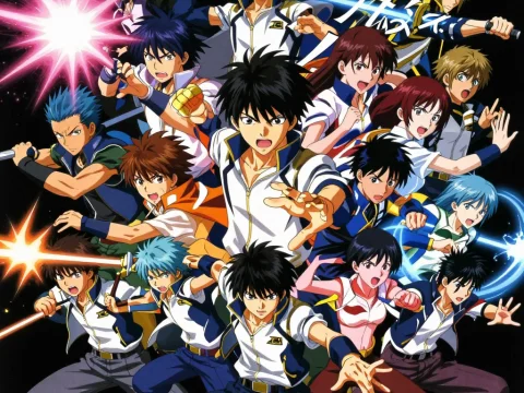 Dynamic Anime Heroes Battle Scene with Energetic Poses