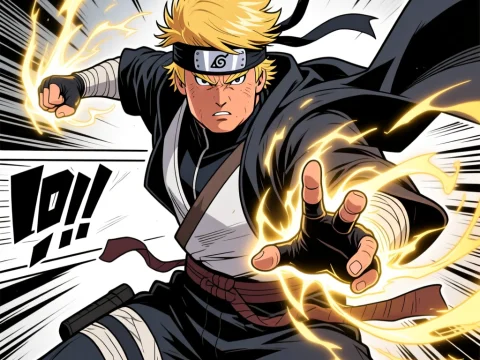 Dynamic Anime Ninja Character with Electric Powers
