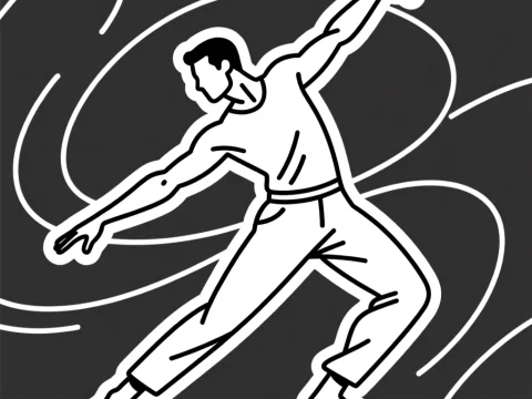 Dynamic Black and White Line Art of a Dancing Man