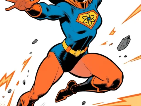 Dynamic Female Superhero Leaping in Classic Comic Style