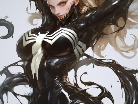 Dynamic Female Venom Character in Black Symbiote Suit