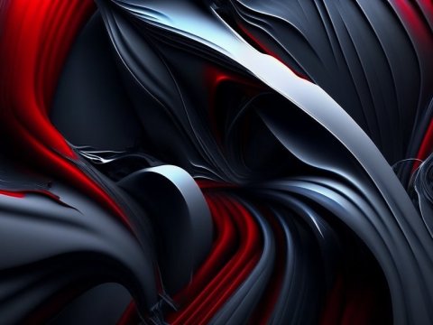 Dynamic Flow of Dark Abstract Curves with Red Accents