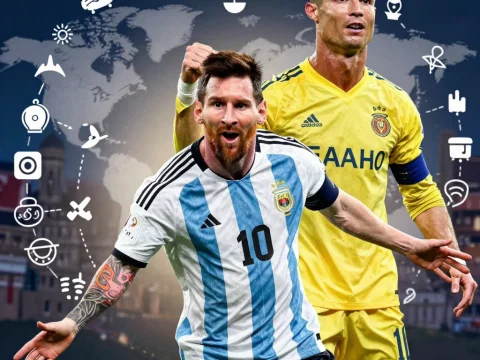 Dynamic Football Icons Messi and Ronaldo in Action