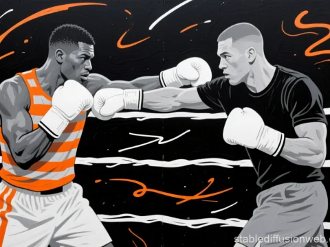 Dynamic Mural of Two Boxers in Action