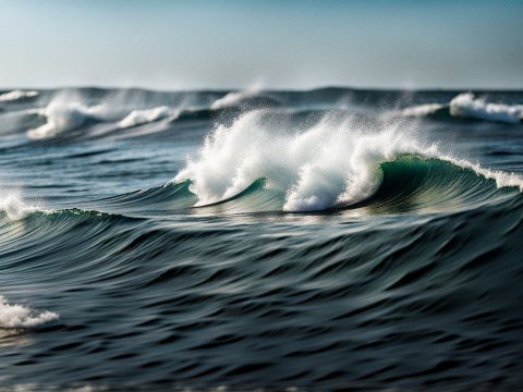 Dynamic Ocean Waves Crashing with White Foam