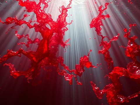 Dynamic Red Liquid Splash with Light Rays