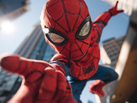 Dynamic Spider-Man Leap in Urban Cityscape