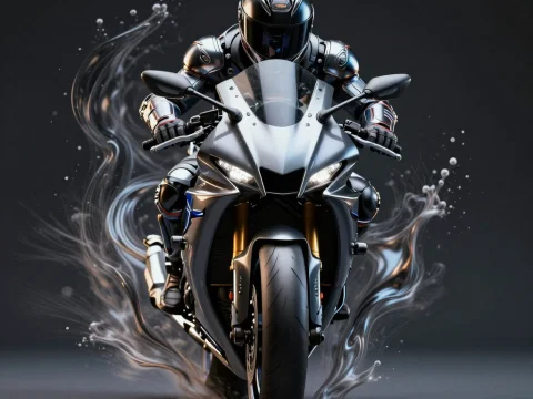 Dynamic Yamaha-Inspired Motorcycle Rider with Fluid Motion Effect