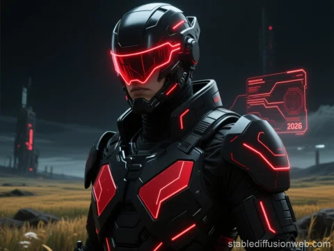 Dystopian Cybernetic Warrior in Futuristic Armor