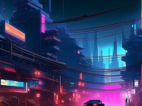 Dystopian Cyberpunk Cityscape at Night