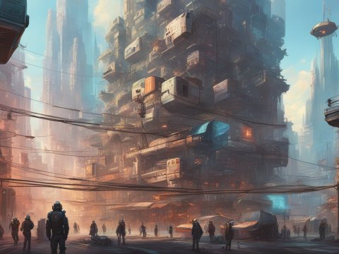 Dystopian Futuristic Cityscape with Towering Structures