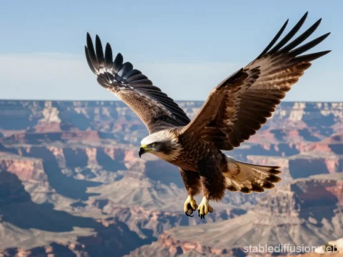 Eagle Soaring Over Grand Canyon Landscape