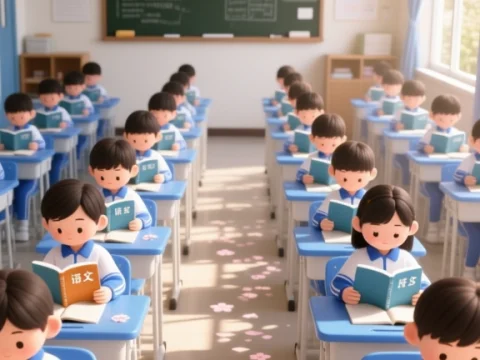 Early Morning Classroom with Students Reading