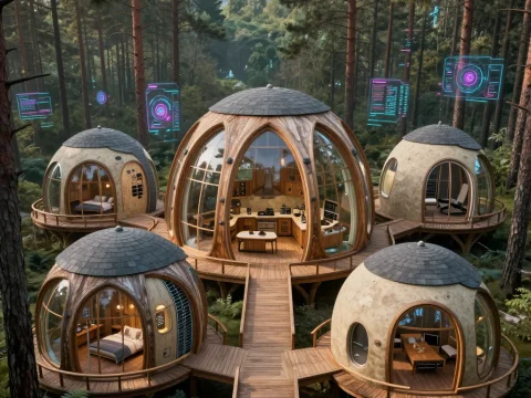 Eco Futuristic Wooden Dome Compound in Forest