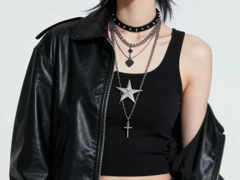 Edgy Punk Style Woman with Cigarette and Leather Jacket