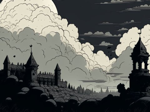 Eerie Cloudscape Over a Gothic Graveyard