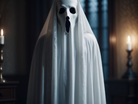 Eerie Ghostly Figure in White Draped Cloth