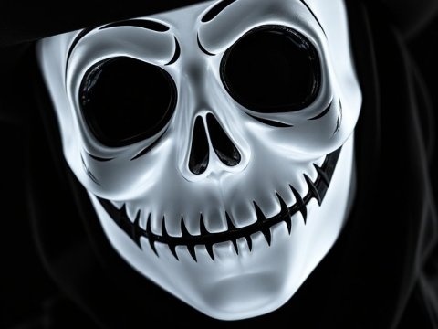 Eerie Halloween Skull Mask Portrait in Low Contrast