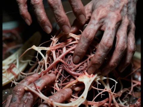 Eerie Hands Entwined with Thorned Organic Vessels