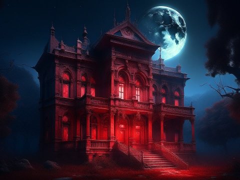 Eerie Haunted Mansion Under a Full Moon
