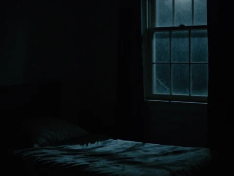 Eerie Moonlit Bedroom at Night