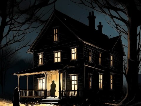 Eerie Night at an Old Dilapidated House