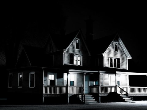 Eerie Victorian House Illuminated at Night