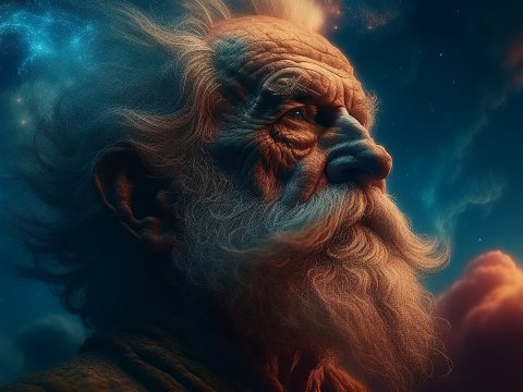 Elderly Man with Cosmic Aura in 4K Detail