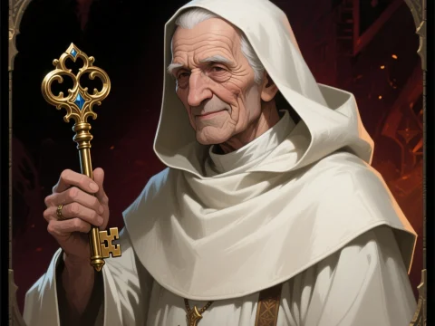 Elderly Monastery Abbot Holding Ornate Key