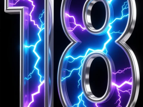 Electric Neon Number 18 with Lightning Effects