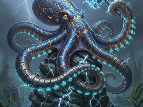 Electric Octopus Wielding a Thunder Hammer