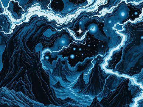 Electric Storm Over Alien Mountain Landscape