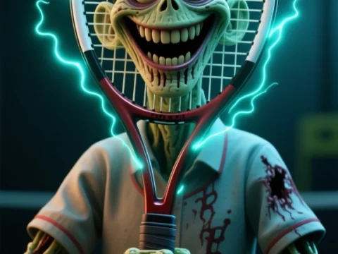 Electric Zombie Tennis Player Holding Racket