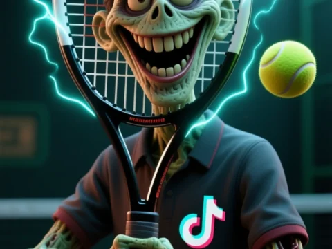 Electric Zombie Tennis Player with TikTok Logo