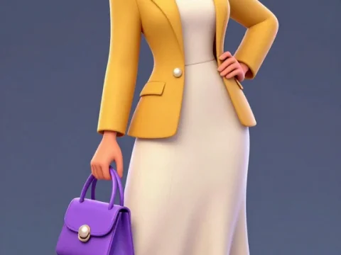 Elegant 3D-Rendered Female Character in Stylish Outfit