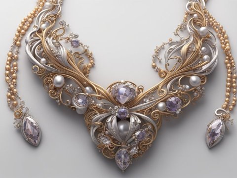Elegant 3D Rendered Ornate Jewelry Necklace