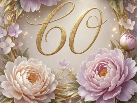Elegant 60th Birthday Floral Card with Gold Accents