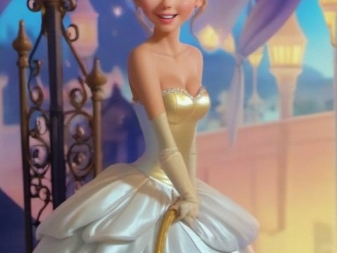 Elegant Animated Princess in a Shimmering Ball Gown