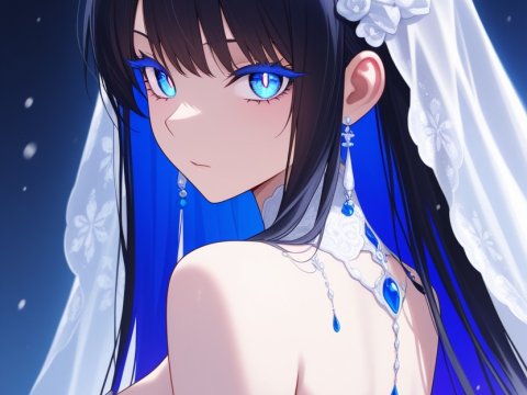 Elegant Anime Bride with Blue Eyes and Veil