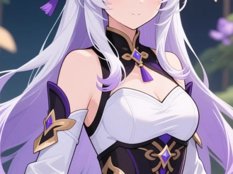 Elegant Anime Character with White and Purple Hair