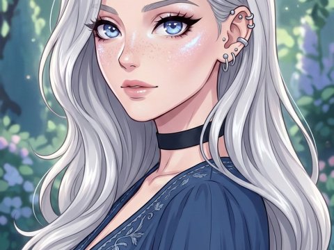 Elegant Anime Girl with Silver Hair and Blue Eyes