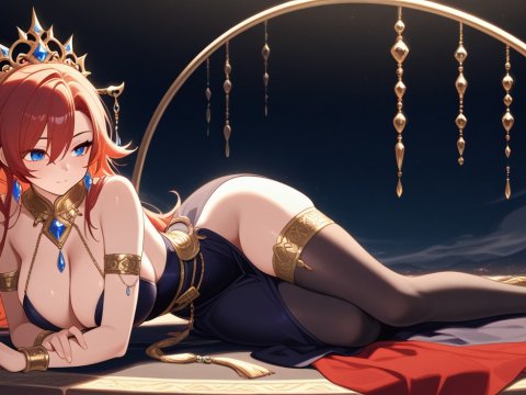 Elegant Anime Princess Reclining at Night